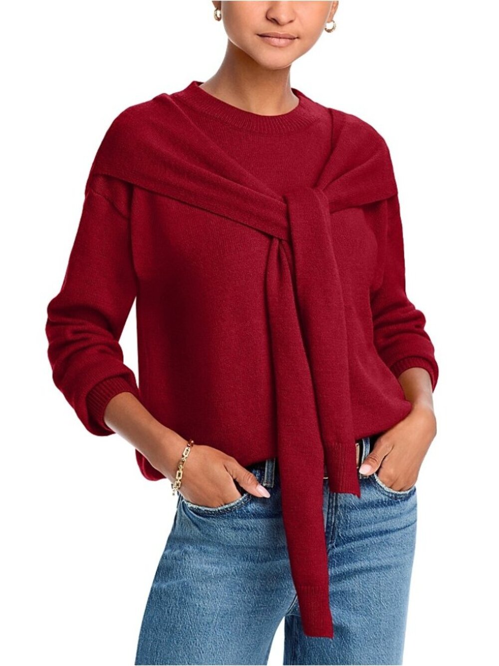 Line & Dot Double Layer Knit Sweater Red Crewneck Size L NWT